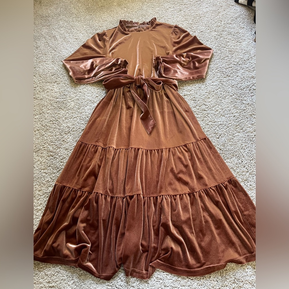 Bohme Women’s Long Sleeve Velvet Dress Size Small Rose Pink Holiday Cottagecore - Picture 3 of 14